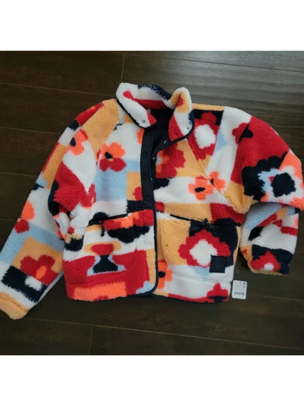 Free People Hit The Slopes Fleece Jacket Womens L Coral Carpet Retro Casual Cozy
